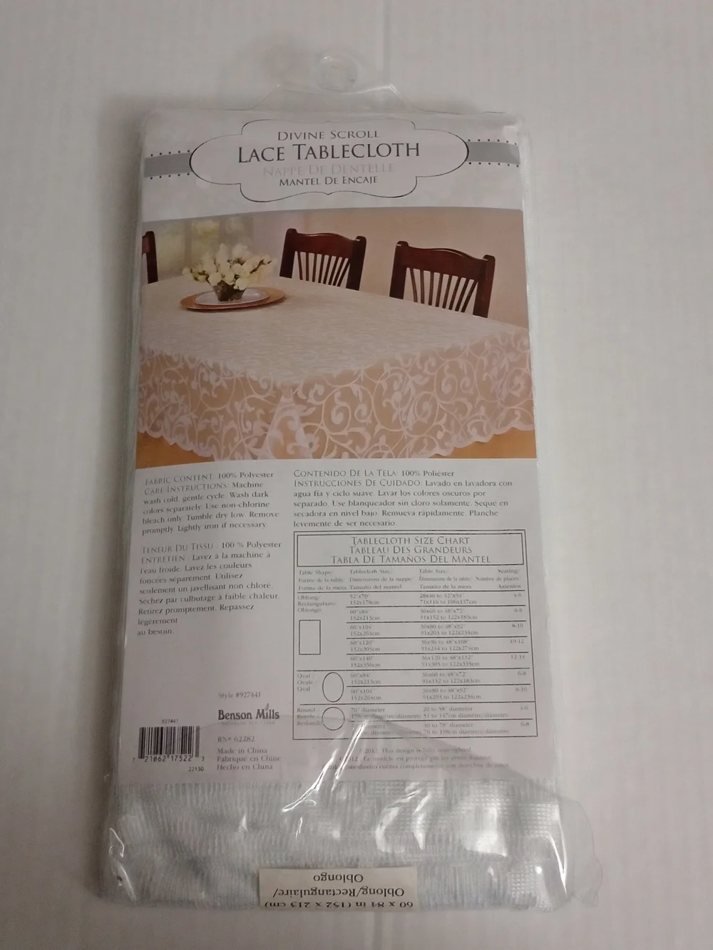 Benson Mills Divine Scroll White Lace Tablecloth 60